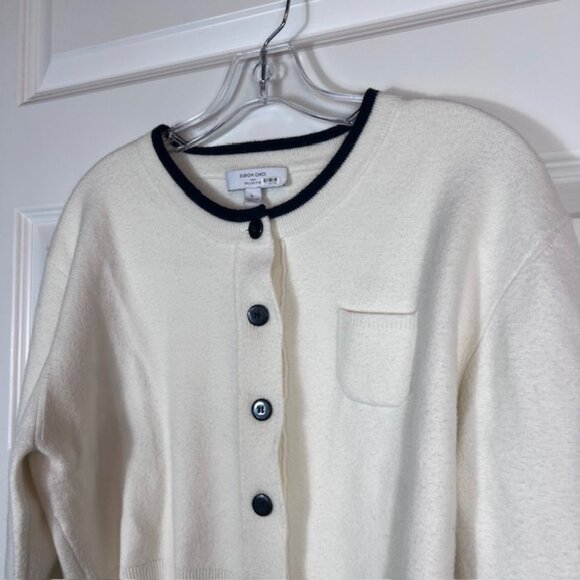 Eudon Choi Cream Black Trim Cropped Button Front Cardigan Sweater Size L - Picture 4 of 6